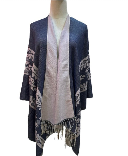 Ruana Azul mezclilla-Palo rosa